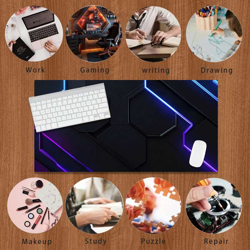 Durable Large Anti-Slip Rubber Mouse Pad, Blue Hexagonal Design, Gaming Office Desk Mat, Perfect Holiday Gift
