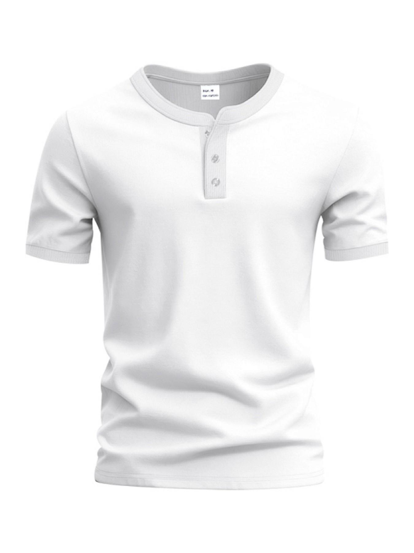 Men's Vintage Summer Loose-Fit Short Sleeve T-Shirt, Henry Collar Plain Color Quick-Dry Breathable, Casual Fashion for Men