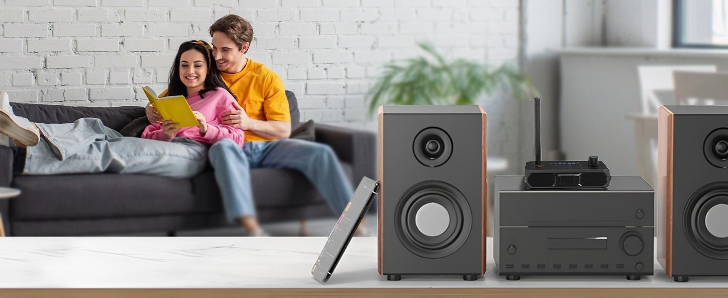 Wireless 5.3 Receiver, Home Stereo Audio Adapter, HD Music Streaming, Supports Fiber Optic and 3.5mm Interface, Speaker Adapter, Modern Audio Technology