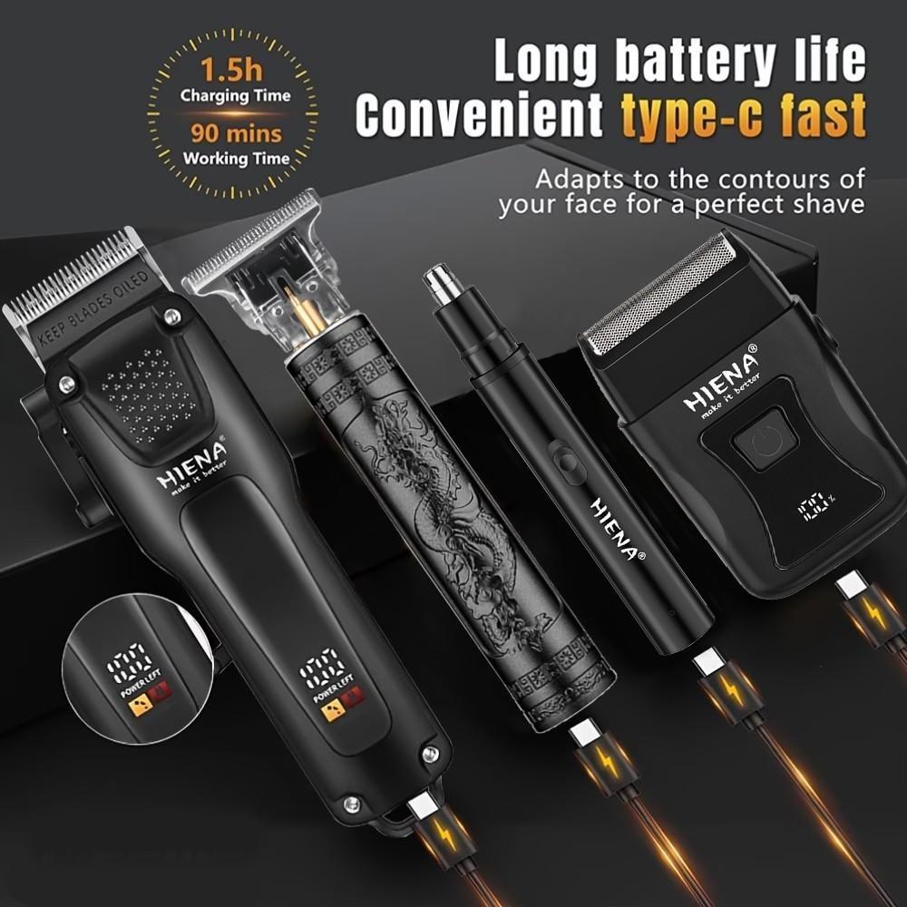 HIENA 4-in-1 Professional Grooming Kit｜Hair Clipper & Beard Trimmer for Styling, Salon Quality for Home or Pro Use. USB Fast Charge, Portable Complete Set
