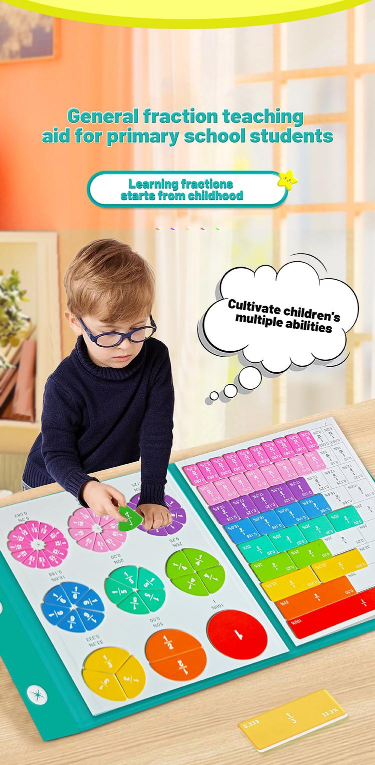Magnetic Fraction Math Learning Book for Kids Aged 3-8, Colorful Educational Puzzle Toy, Magnetic Book for Addition & Subtraction Practice