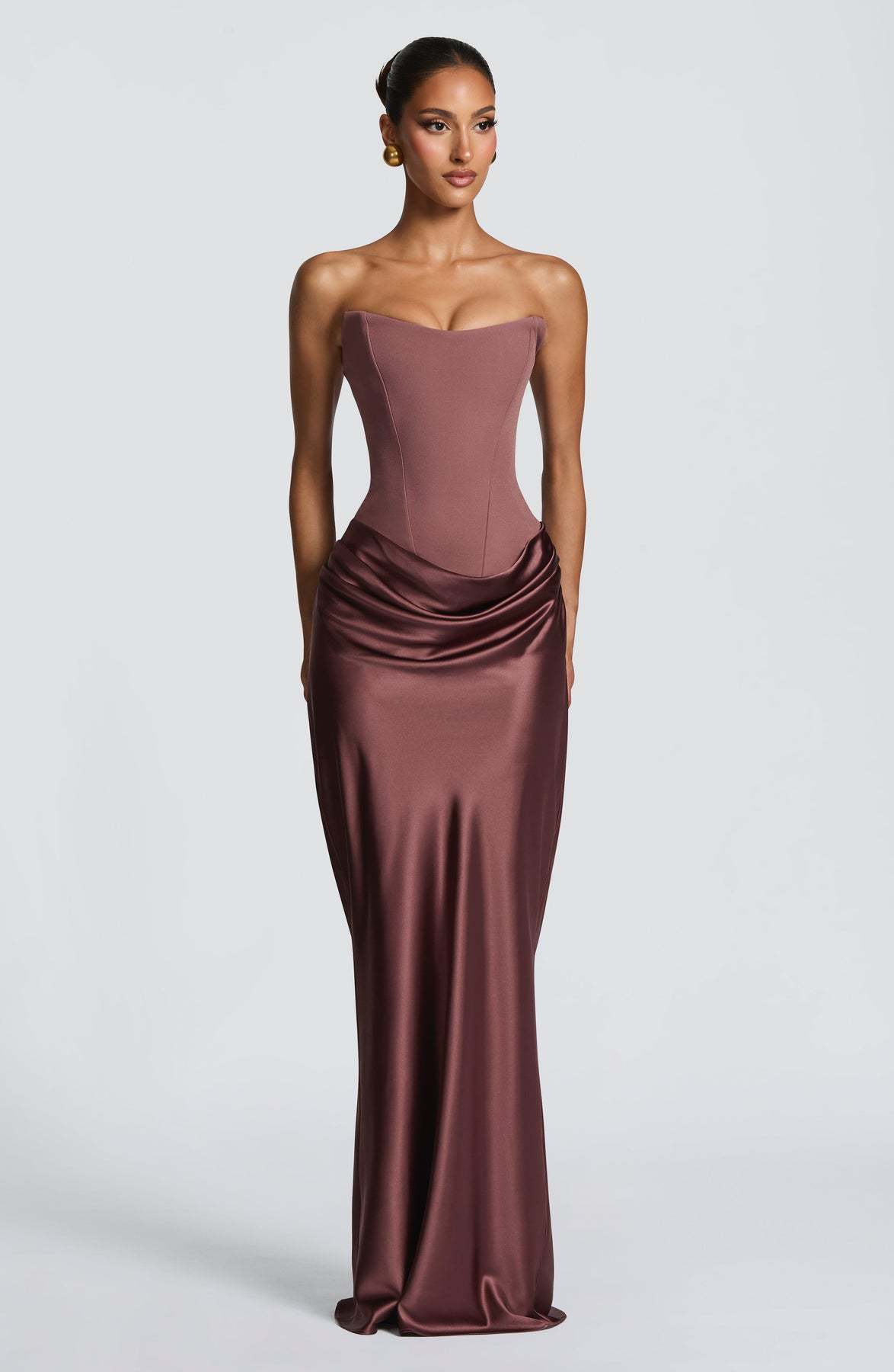 2026 European and American new style solid color waist-cinching sexy strapless bodycon long dress satin tie-back dress with ribbons