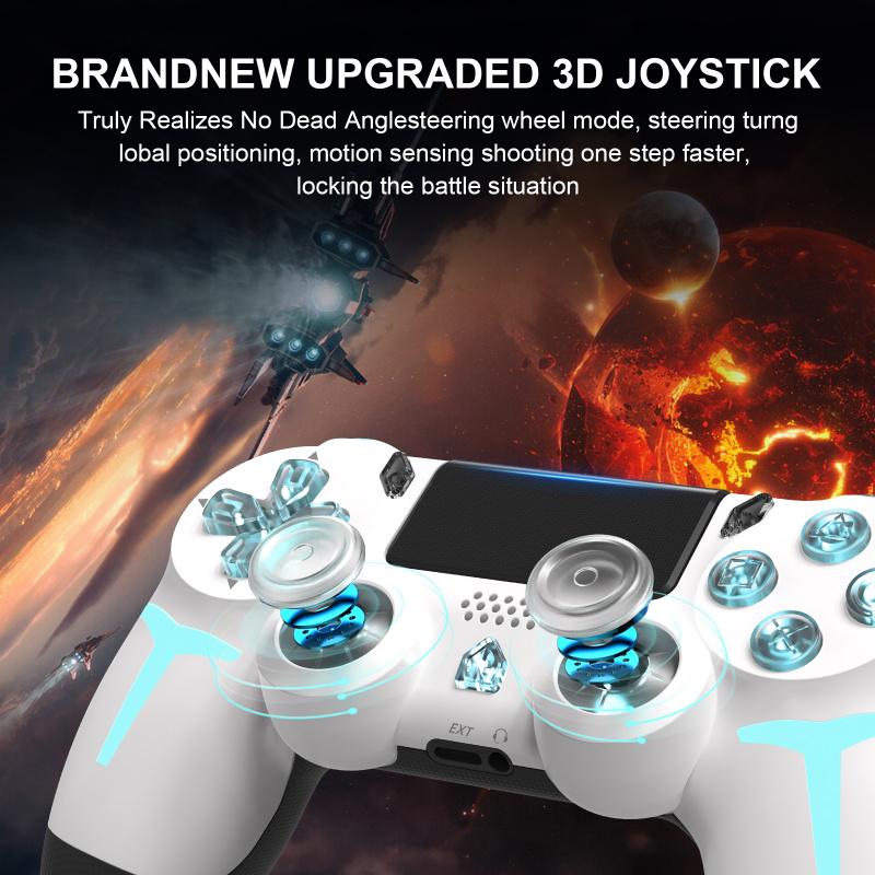 Wireless Game Controller with Three Color Lights, Compatible with Ps4 Ps3 PC, RGB LED Bluetooth-compatible Gaming Joystick, Six-Axis Gyroscope, Dual Vibration Feedback, Wireless Controllers