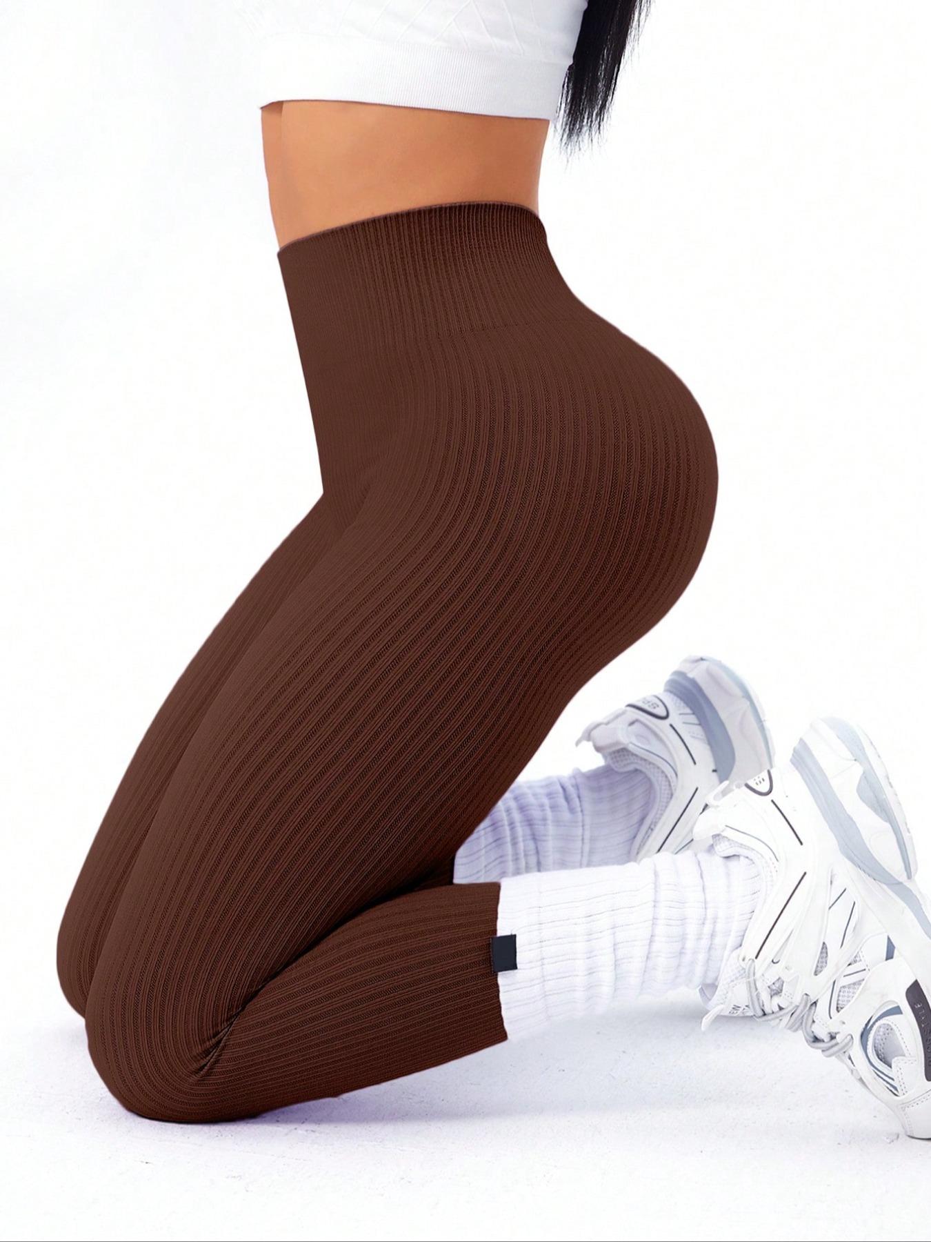 Women's Solid High-Waisted Sports Leggings, Athletic Stretchable Sporty Comfy Breathable Skinny Pants for Yoga Gym Workout, Ladies Sportswear for Indoor and Outdoor Wear