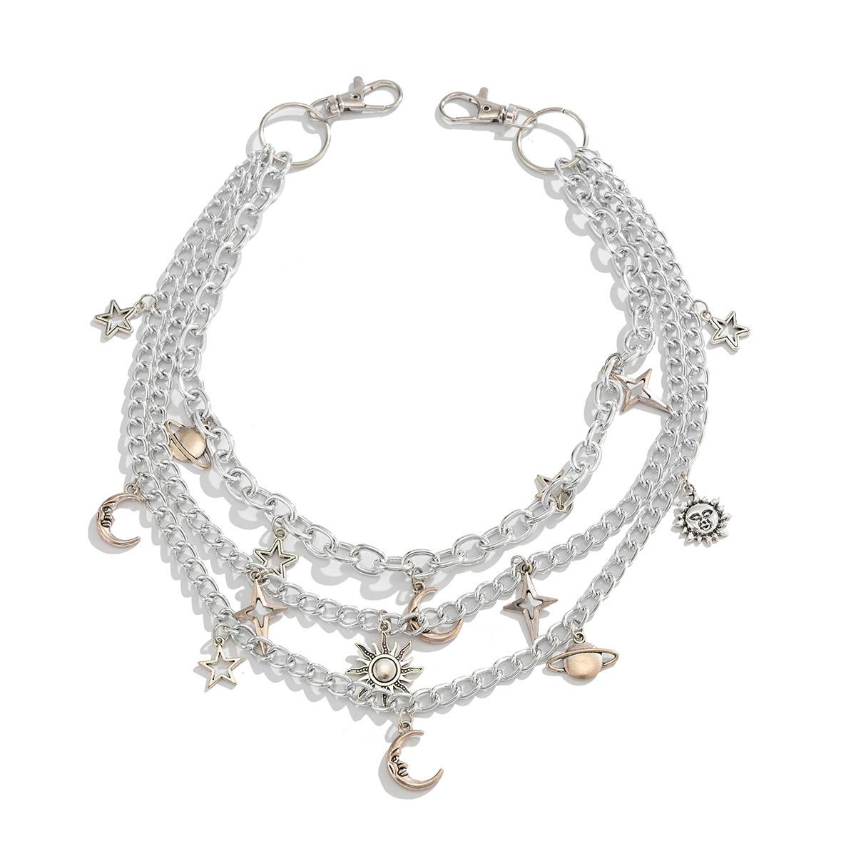Punk-style jewelry with pentagram chain, jeans chain, hip-hop ins-style planet pendant waist chain accessory