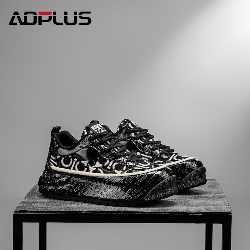 AOPLUS Men's Graphic Sneakers – Stylish Black & White Print Shoes for Bold Fashion
