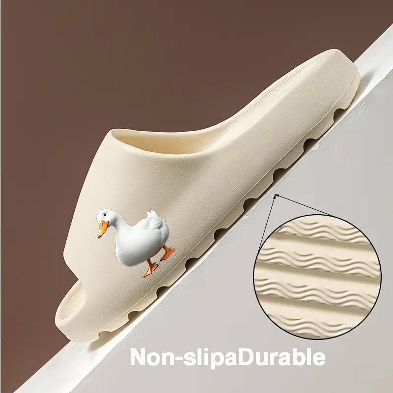 Cute White Duck Print Slippers for Women Men Kids Non-Slip Soft Sole Indoor Home Bedroom Bathroom Comfortable Warm House Slippers Lightweight Casual Footwear Animal Pattern Slides