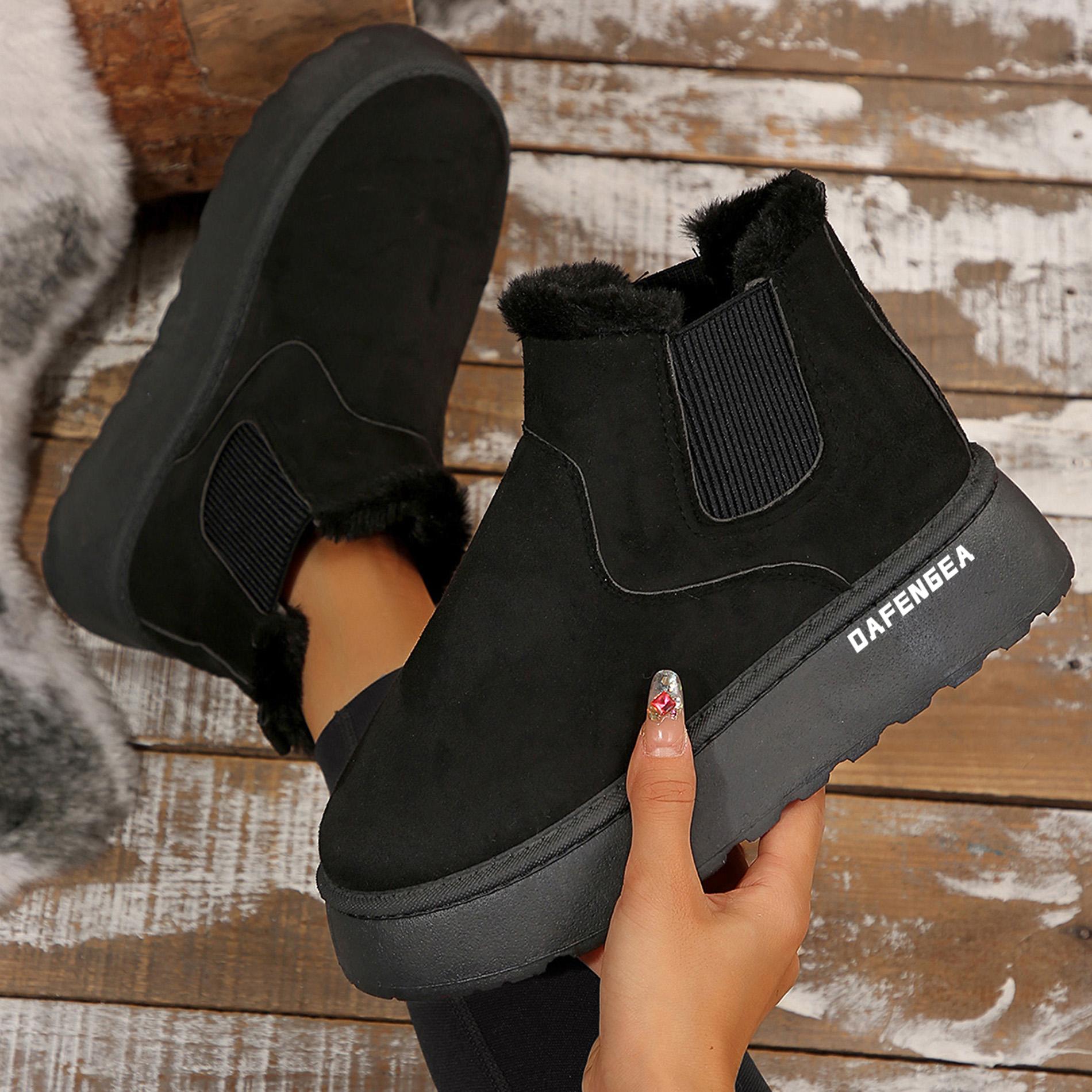 Women's Platform Cute Ankle Boots Warm Fluffy Fuzzy Lining  Slip On Water Resistant Winter Snow Boot Shoes for Ladies Gift