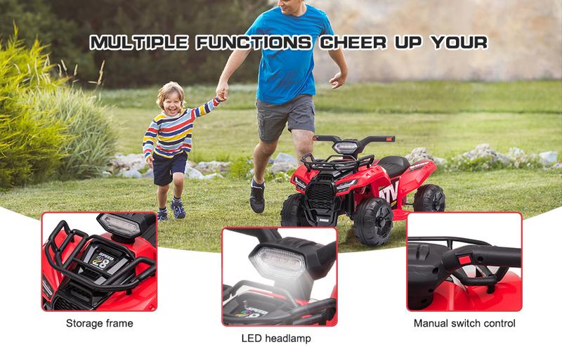 Bobike Kids Ride on ATV 6V Battery Powered Electric Vehicle 4 Wheeler Quad with Headlights MP3 USB Volume Control Large Seat Electric Ride on Toys Best Gifts for 18-36 Months Boys & Girls Trike - Motorcycle
