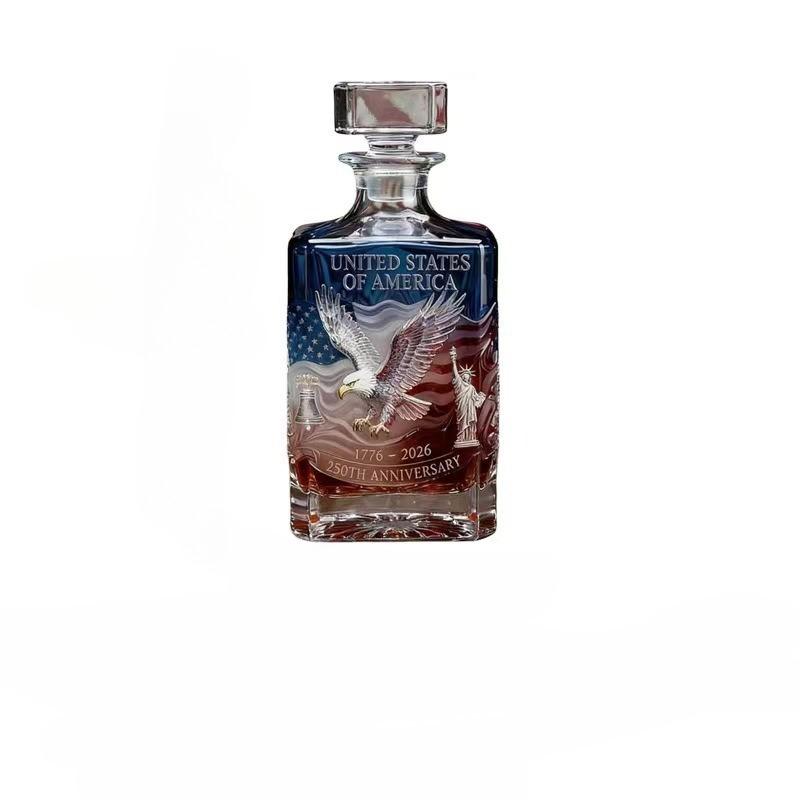 Usa 250th Anniversary Whiskey Decanter & Glass Set, Us Flag Bald Eagle Statue of Liberty, Patriotic Home Bar Gift for Husband, Dad, Groomsmen, Military Containers, Barware