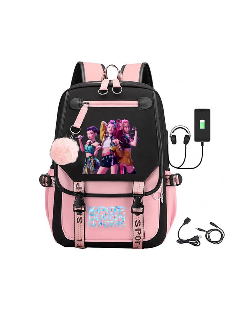 New K-Pop Demon Hunters Cartoon Print Backpack, Fashionable Large Capacity School Bag, Lightweight Travel Bag for Students, Cute Backpack