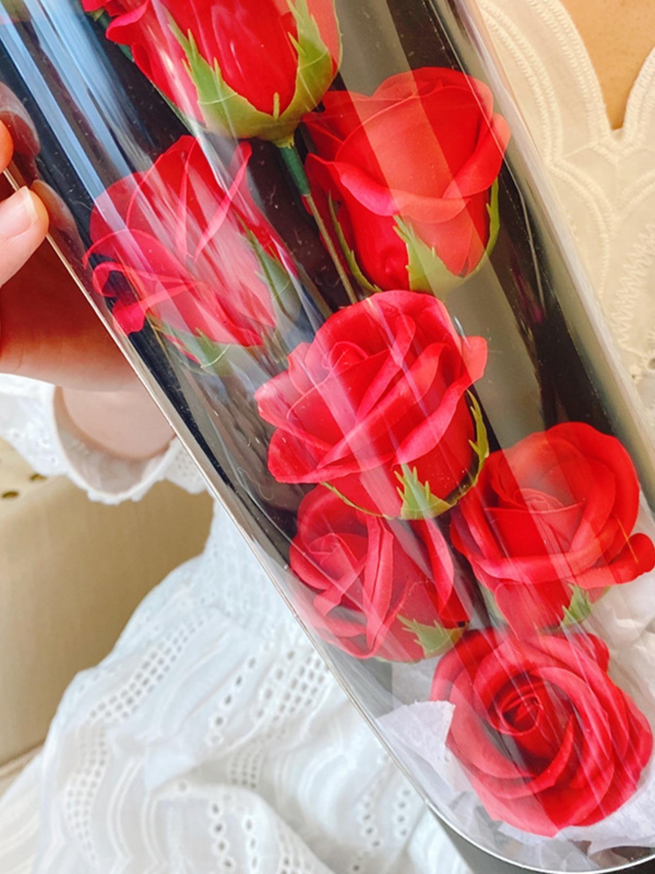 Valentine's Day Custom Rose Bouquet Hug Bucket, Realistic Artificial Flowers, Star Lights, Anniversary Romantic Gift, Wedding Party Decor