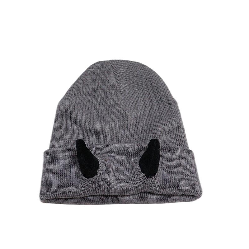 Reversible Knit Beanie with 3D Devil Horns - Soft Acrylic Material, Stretchy & Warm, Unisex Winter Hat, Multiple Colors, Perfect for Men & Women