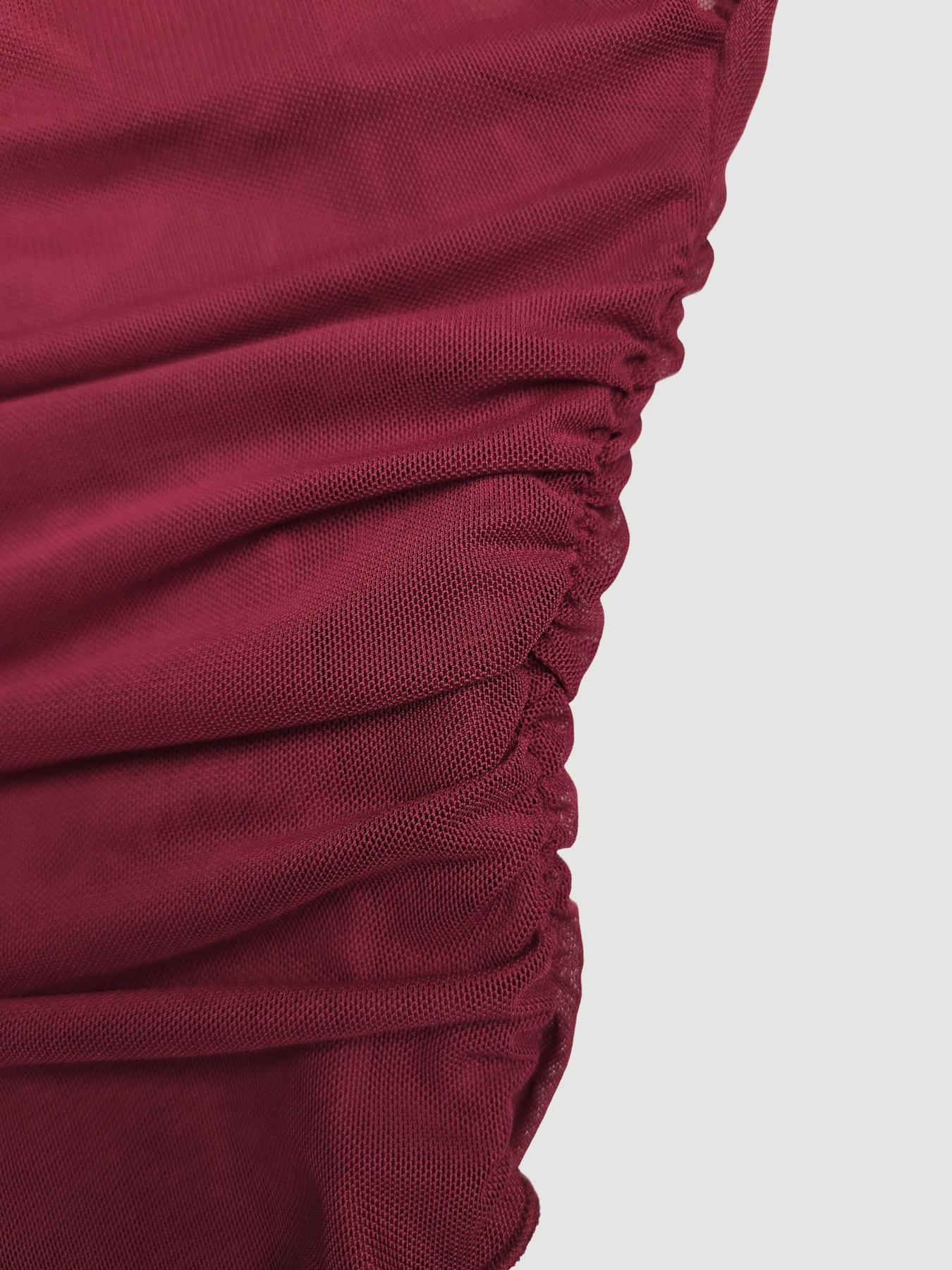 1 Spring Summer Off Shoulder Mesh Crop Top Women | Burgundy Sleeveless Ruched Asymmetric Top with Lining | Y2K Baddie Coquette Style for Date Night Club Party Wear