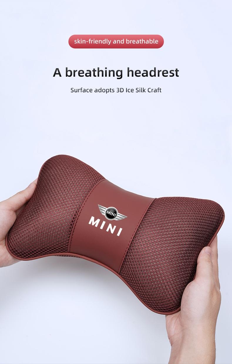 1Pcs Car Seat Headrest Ice Silk Neck Pillow Support Soft Pad For MINI One Cooper JCW Countryman Clubman Cabrio Paceman Coupe Roadster Clubvan