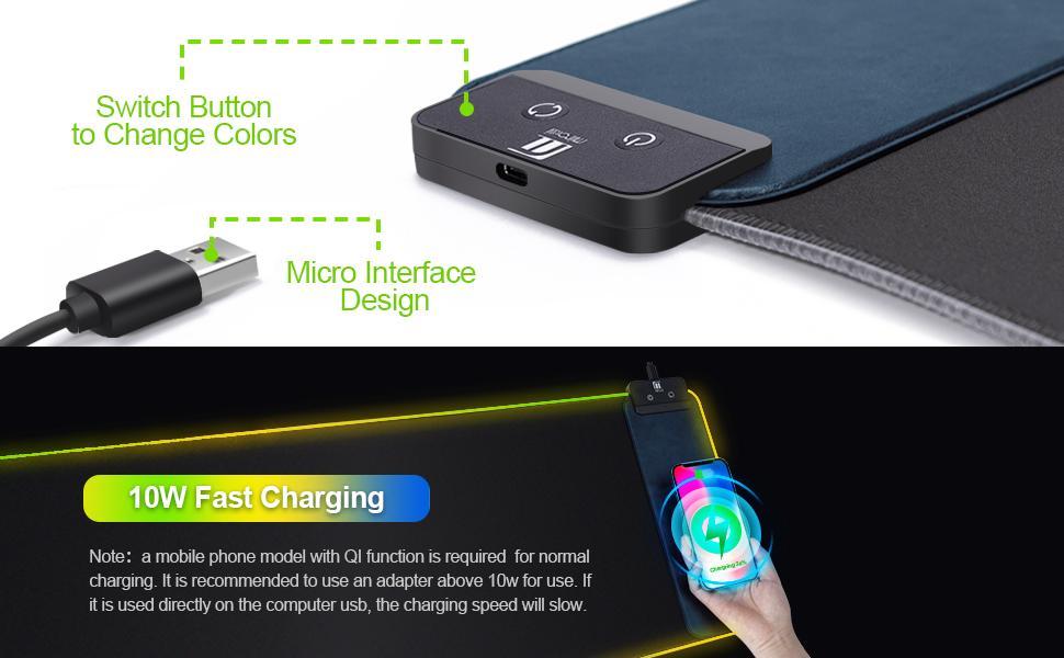 XXL Magnetic Phonemount Mouse Pad with Wireless Charging, Large Desk Mat RGB, 10 Light Colors LED, Waterproof Full Desk Mouse Pad, Non-Slip Rubber Base Desktop Accessory Gaming Room Accessories  Spring
