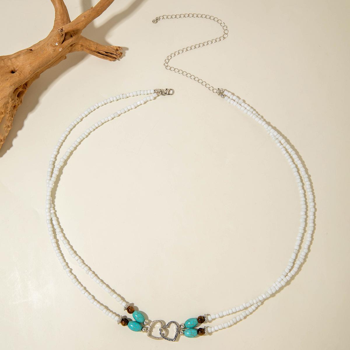 Boho Vacation Style Beaded Turquoise Jewelry Set, Metal Heart Jewelry, Elegant Accessories for Women, Perfect Gift Idea