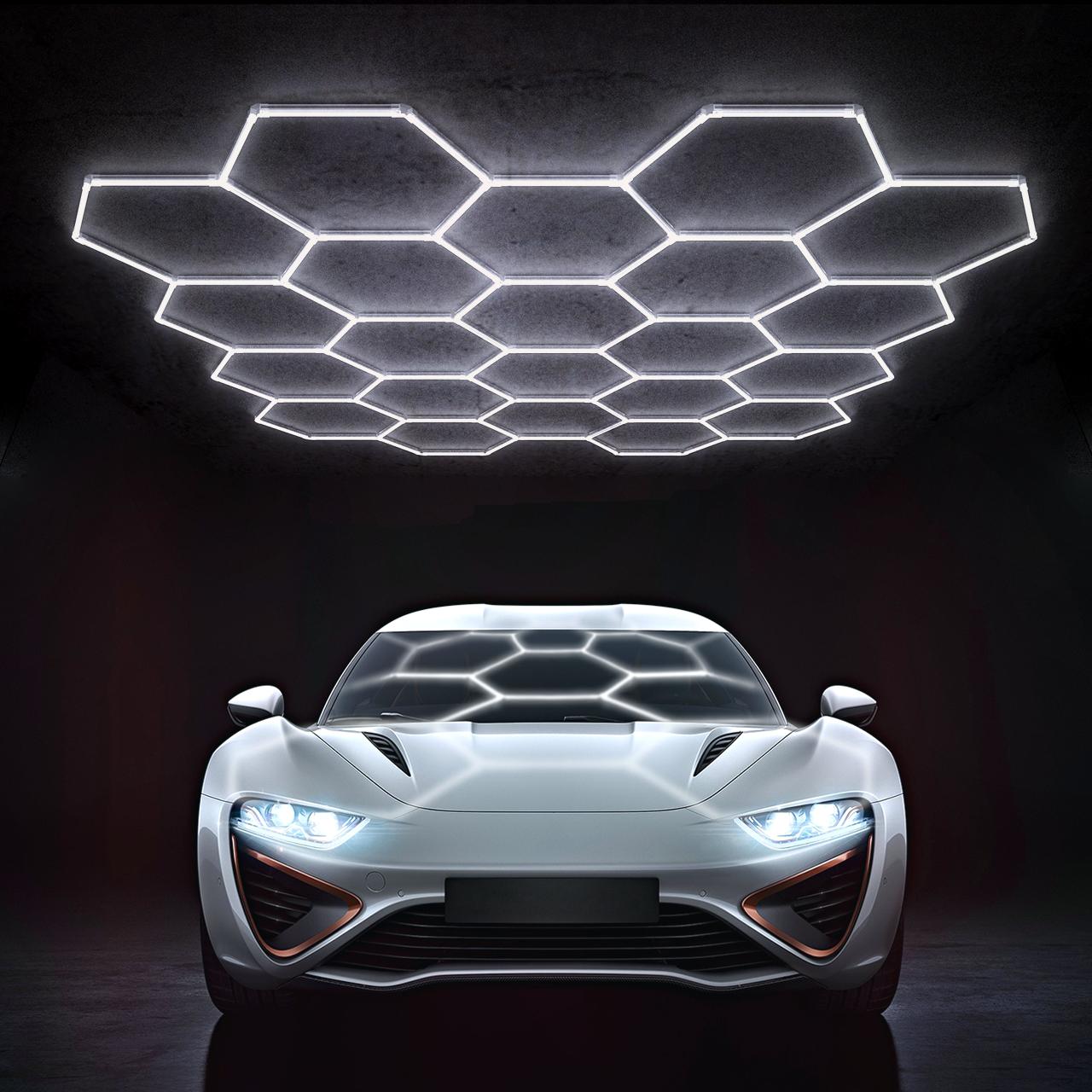 HYPERLITE DIY Hexagonal Ceiling Light, Honeycomb Ceiling Light,Ultra Bright 3960 Lumens-54780 Lumens Honeycomb Lights,（Dimmable） Hexagonal Garage Lights for Shops Supermarkets Shopping Malls Car Shows Basements Gymnasiums, SpringGlowUp