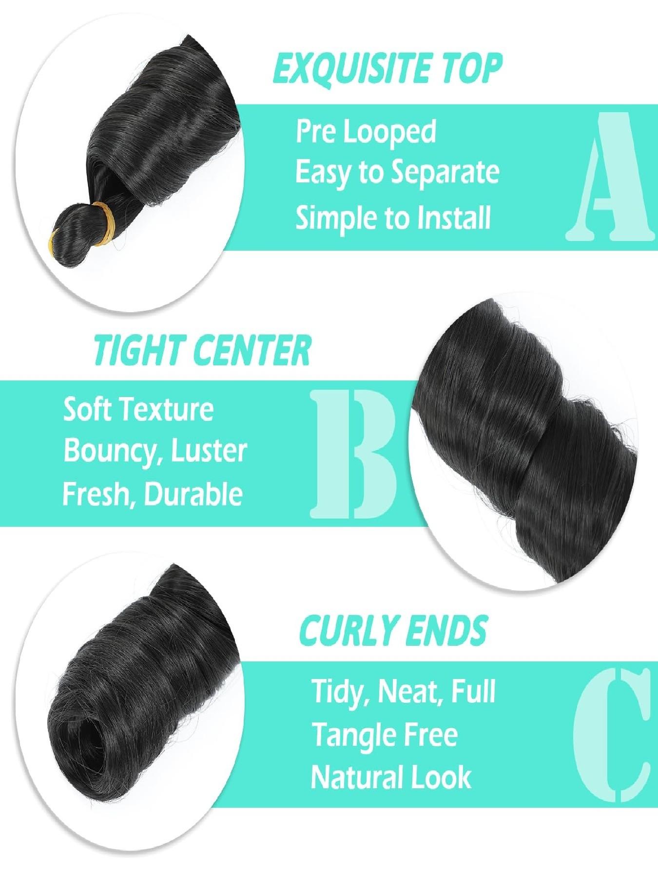 French Curly Braiding Hair Loose Wave Crochet Hair 2 Packs Pre Stretched Braiding Hair Bouncy Beach Curls Wavy Hairstyle 74 G/Pack Synthetic Hair Extensions for Women