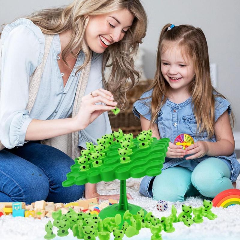 Frog Balance Game Set, Includes 50 Frogs, Balance Board, Base, Dice, Easter Basket Gift, Family Interactive Puzzle Toy for Kids