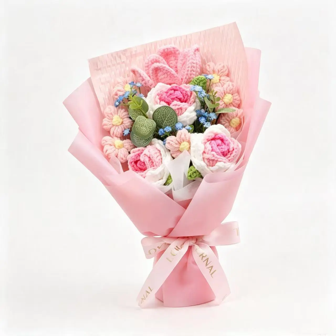 Handmade Knitted Crochet Flower Bouquet, Eternal Peony & Orchid Yarn Flowers, Unique Keepsake Gift for Birthday, Valentine, Graduation, Room Decoration.