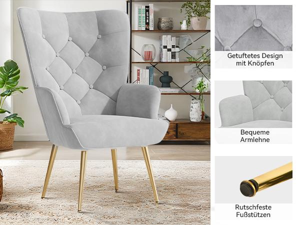 Mid Century Modern Accent Chair, barstools Upholstered Tufted Button Chairs, Living Room Reading Wingback Armchair, Side Chair for Living Room Bedroom vanity chair