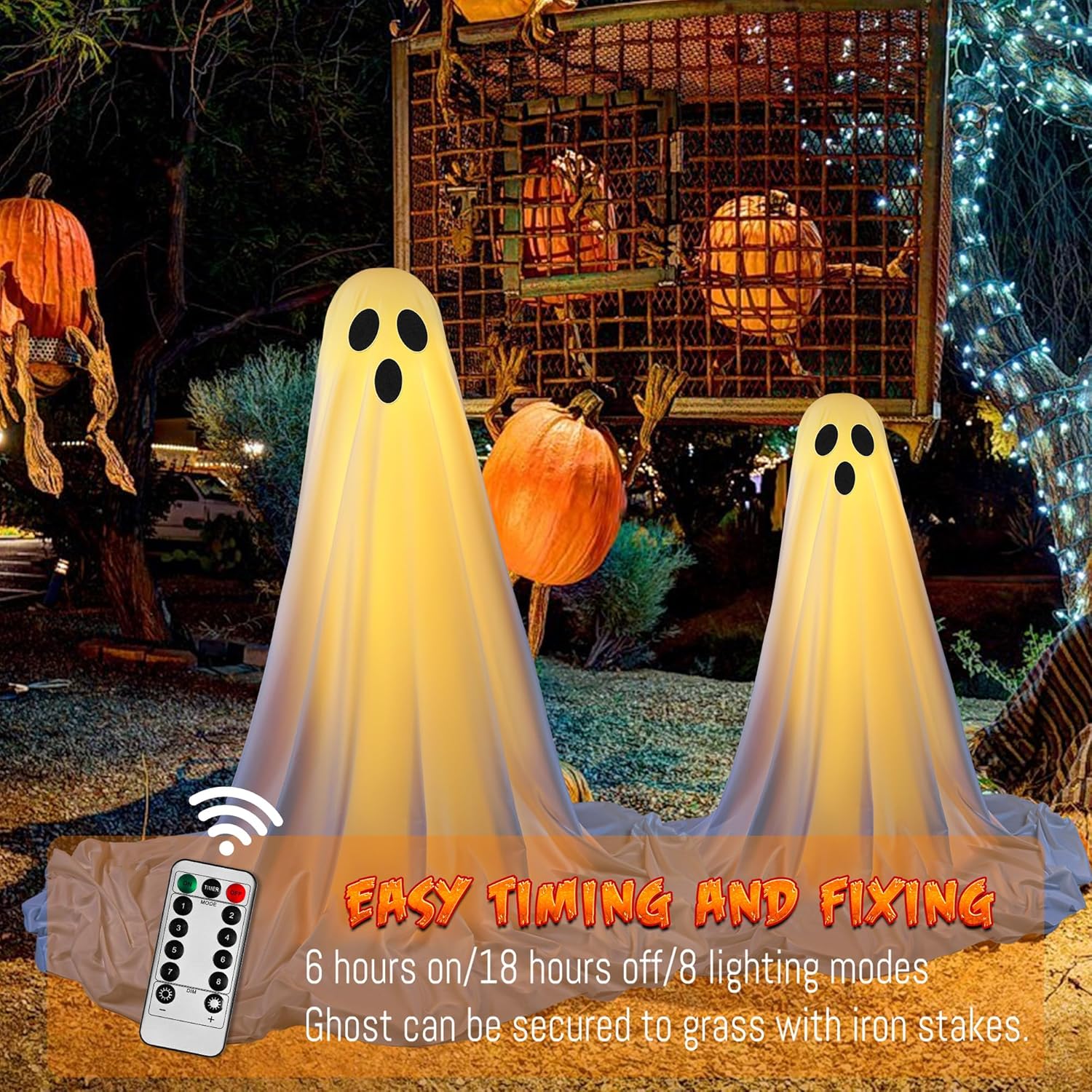2 Pack Halloween Spooky Ghost String Lights with Remote Control, Battery Operated Indoor Outdoor Decorations, Perfect for Garden Patio Parties, Atmosphere