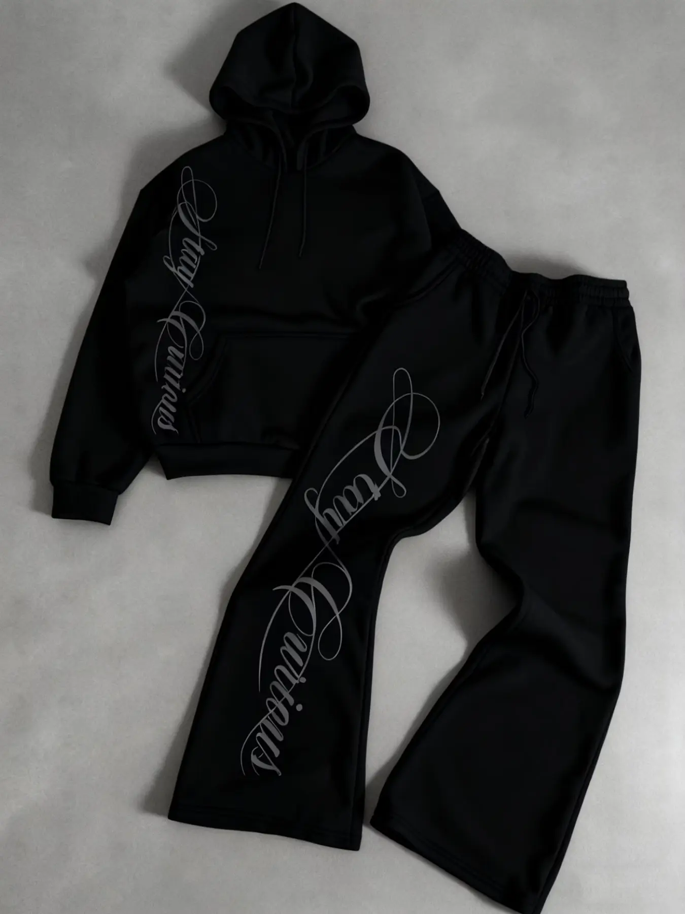 2-Piece Set Graphic Print Hoodie and Pants, Retro Street Style, Drawstring Hood, Kangaroo Pocket, Soft Knit Fabric, Unisex Fashion