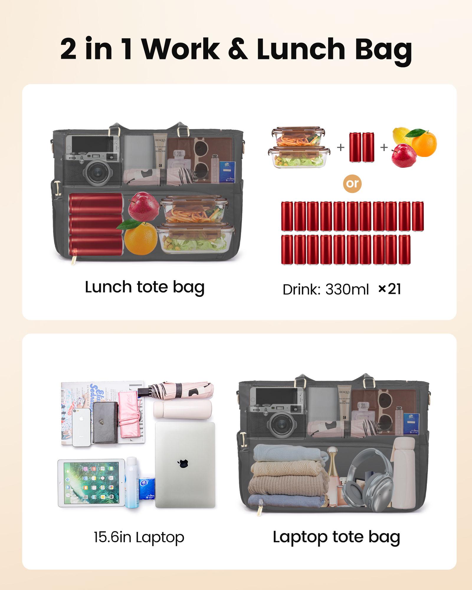 LOVEVOOK Lunch Tote Bag for Women,15.6 Inch&17.3 Inch Large Capacity Work Bag with Laptop Compartment, Teacher Tote Bag with Zipper, Handbag Insulated Bag Leakproof for Nurse, Office, College,SpringStatements