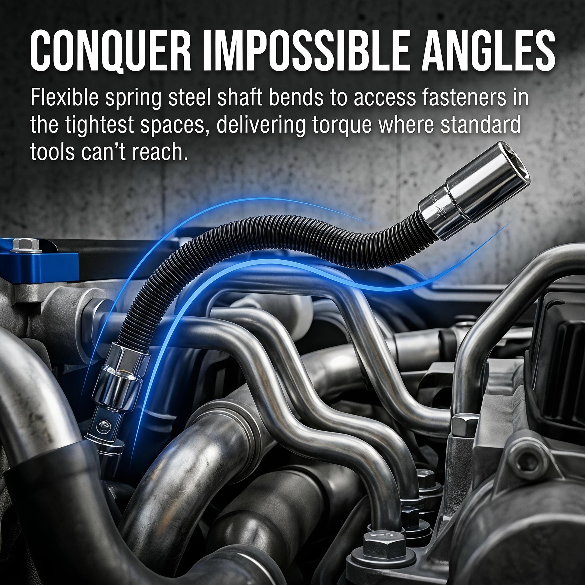 3Pcs Flexible Socket Extension Bar Set, 1/4" 3/8" 1/2" Drive Bendable Wrench Extender Rods, Flexible Connecting Shafts, Auto & Home Repair Tools, Car Mechanic Accessories-YY1