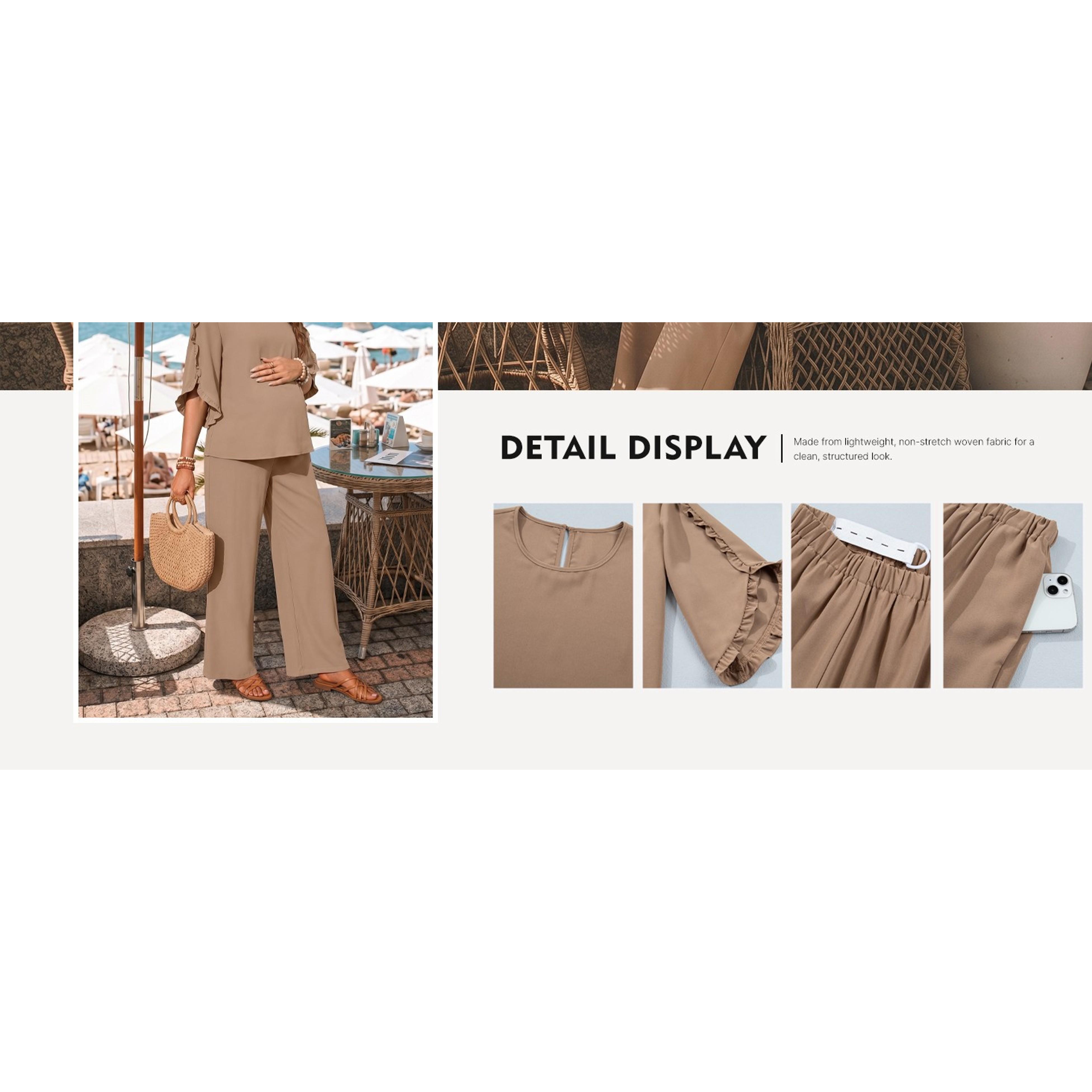 Women's Maternity 3/4 Ruffle Sleeve Two Piece Lounge Set Business Casual Pregnancy Office Outfits with Pockets