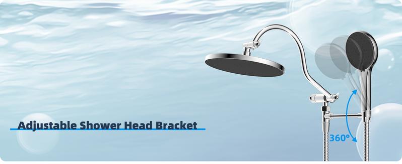 Hibbent Self-cleaning Shower Head, 10'' High Pressure Shower Head, Showerhead Combo/Handheld Shower Head, 12'' Adjustable Curved Shower Extension Arm, 71'' Hose, 2 Shower Holders