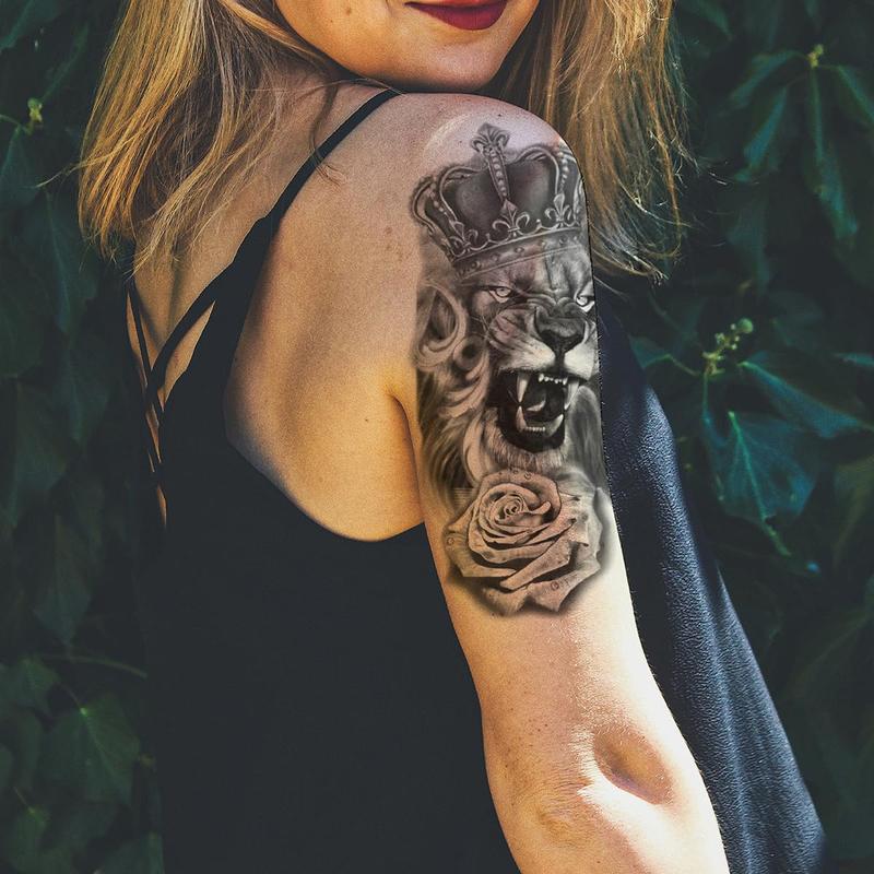 72 Sheets 3D Black Tribal Realistic Lion Temporary Tattoos for Men Women Adults, Bulk Tiger Wolf Warrior Gladiator Temp Skull Skeleton Halloween Fake Half Arm Sleeve Tattoos Stickers Legs Kit Costume Party Home Decor American Pride Day  scene accessories