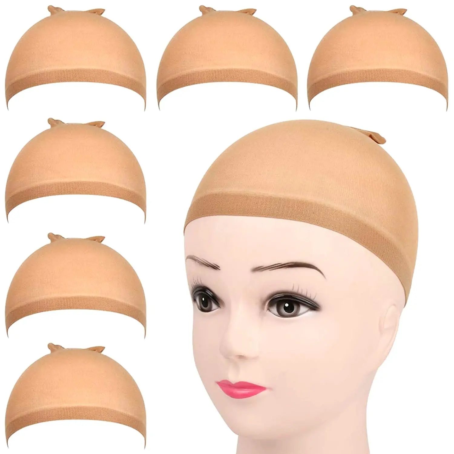 6 count Stocking Wig Caps, Light Brown Stocking Caps For Wigs, Stretchy Nylon Wig Caps for Women, Girls,