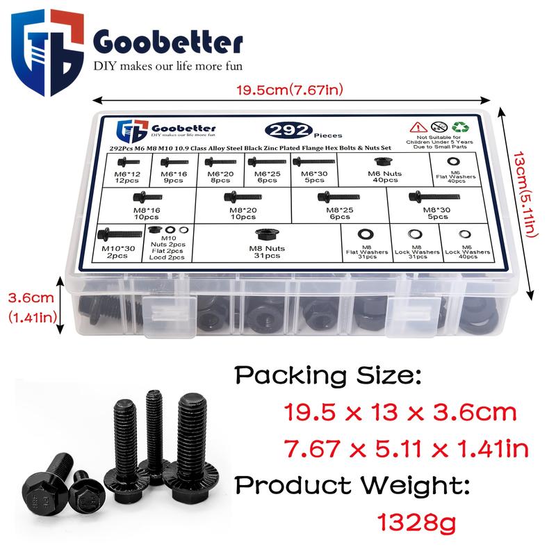 549pcs Metric Fange HexBolts, Nuts &Washers Assortment Kit,M6 M8 M10 Sizes, Class 8.8 AlloySteel, ZincPlated, for DlY, HlectronicsHousehold Appliances &CommunicationEquipment