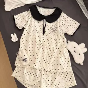 Kawaii Miffy Pajamas Cute Miffy Rabbit Cartoon Print Polka Dot Pajama Set for Girls Summer Shorts Home Wear Can Be Worn Outside