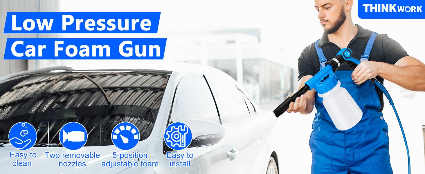 THINKWORK Car Wash Kit, Car Detailing Kit with Foam Gun, Car Wash Brush Mop and Large Folding Bucket Suitable for Car Cleaning, Blue Car Wash Set Gift for Men and Women