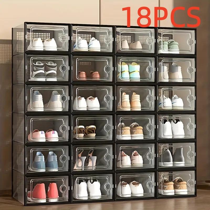 Stackable Transparent Shoe Box with Lid, Waterproof Space-Saving Storage, Foldable Plastic Organizer for Hallway, Bedroom, Home, Dormitory