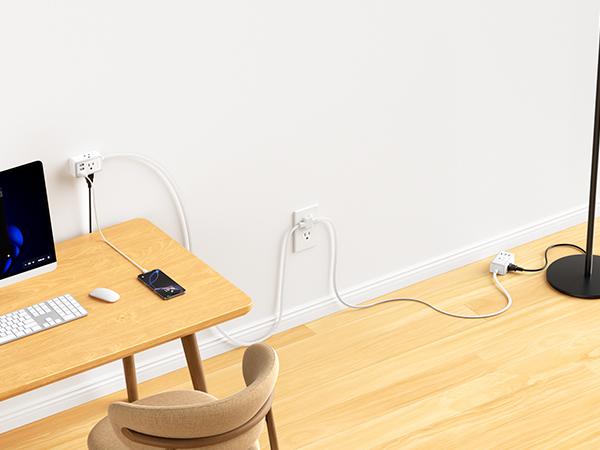NTONPOWER Twin Extension Cord Splitter 12 / 18 FT, with 6ft Dual Extension Cord on Each Side 3 Widely Outlets, Double Extension Cord for Home Office Dorm Room