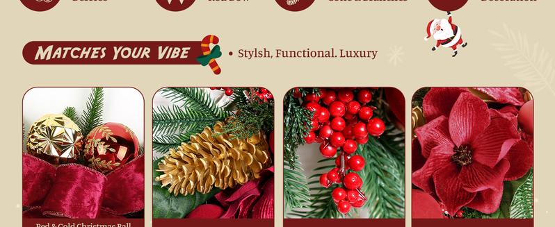 2025 Magnolia Christmas Wreath – Holiday Door Decoration with Silk Bows, Pinecones, Balls, Red Berries & Magnolia, Outdoor & Front Door Decor