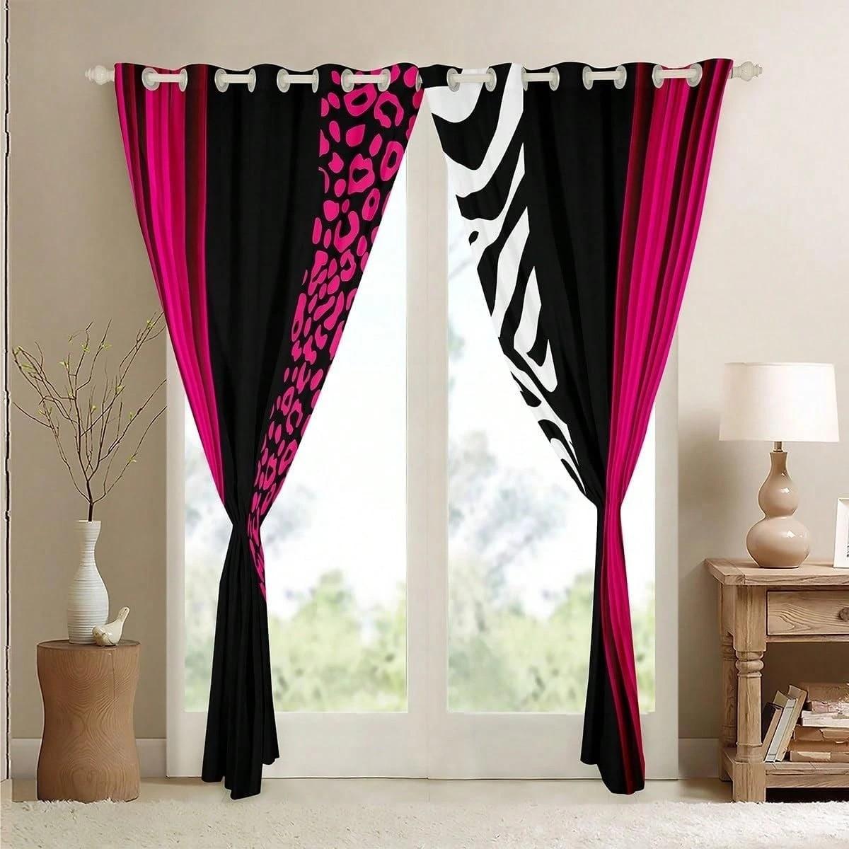 2-piece fashionable multi-color leopard stripe curtains, with pre-drilled holes, made of semi-transparent polyester fabric, featuring high-definition digital printing. Suitable for window decoration in home living rooms, bedrooms, balconies, kitchens, stu