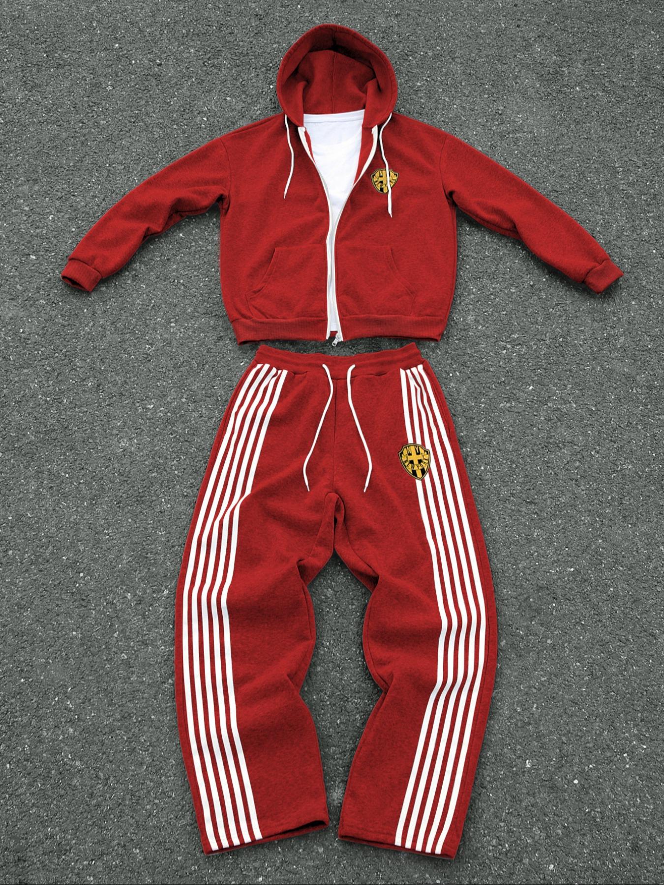 Men's Sportswear Set, Full Zip Hoodie & Drawstring Sweatpants, Fleece Lined, Casual Jogging, Fall Winter Long Sleeve Top,Winter outfits, Athletic Activewear Tracksuits