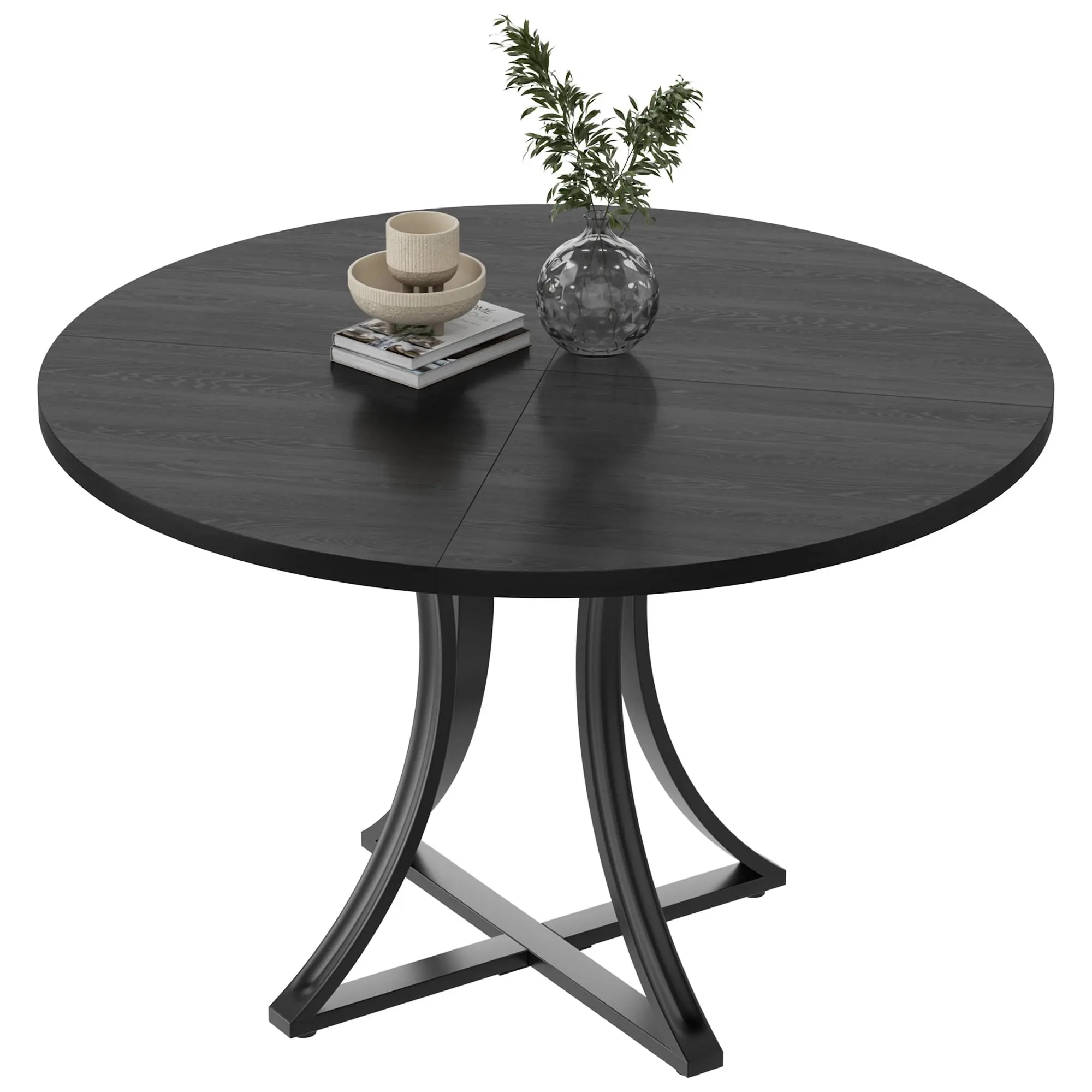 39.4" Round Dining Table for 4 to 6 People, Modern Space-Saving Kitchen Table with Sturdy Metal Pedestal Base & Adjustable Feet, Heavy-Duty Wooden Finish Top for Small Dining Room, Apartment, Loft and Home Office, Modern Farmhouse Furniture Decor