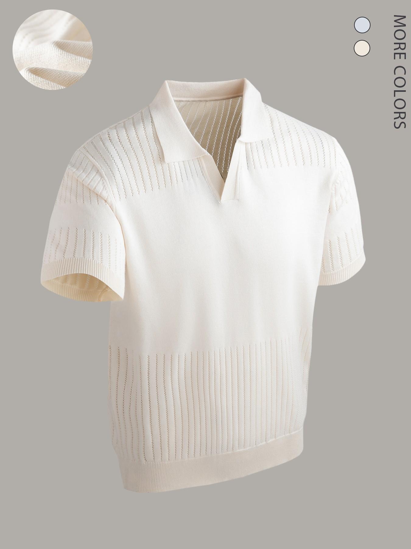 Men's Textured Knit Short Sleeve Polo Shirt, Light Breathable Fabric ...