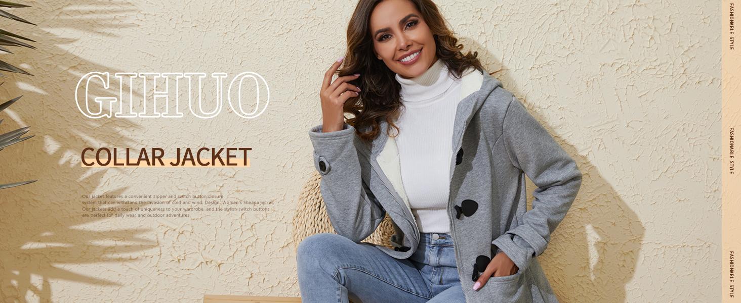 Yimoon Winter Jackets for Women Sherpa Lined Jacket Women Duffle Toggle Coat Hooded Fleece Jacket Long Sleeve Fitted