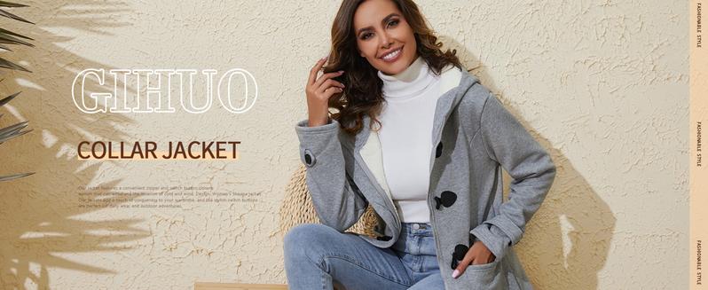 Yimoon Winter Jackets for Women Sherpa Lined Jacket Women Duffle Toggle Coat Hooded Fleece Jacket Long Sleeve Fitted