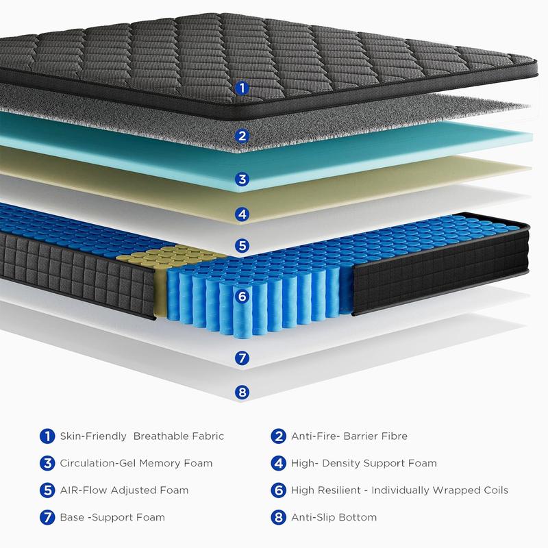 【MYDao】8/10/12/14 Inch Twin, Full, Queen, King Mattress Memory Foam And Spring, Hybrid MattressMedium Firmness, Lumbar Support, For Home Rooms Hotels, Boxed Halloween ChristmasGift Furniture Ergonomic mattress queen size mattress