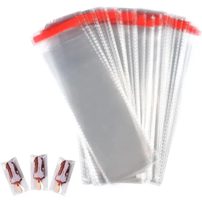 Self-Adhesive Sealable Ice Cream Ice Pop Bags, 400-Count Plastic Wrappers, 8.27in x 3.15in Home Storage Supplies, Default