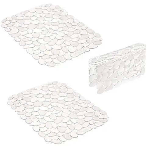 Adjustable Dish Drying Mat/Grid - Soft Plastic Sink Protector, Cushions Sinks & Dishes - Quick Draining Pebble Design - Set of 3 - Clear