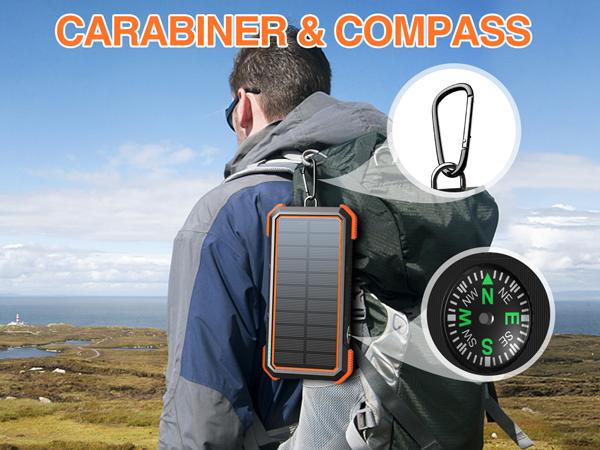 BLAVOR Solar Power Bank QC3.0 Fast Charging 10W Wireless Charger 20000mAh Solar Powered Powerbank with Type C Input/Output, IPX5 Waterproof, Camping Flashlight, Compass, Carabiner